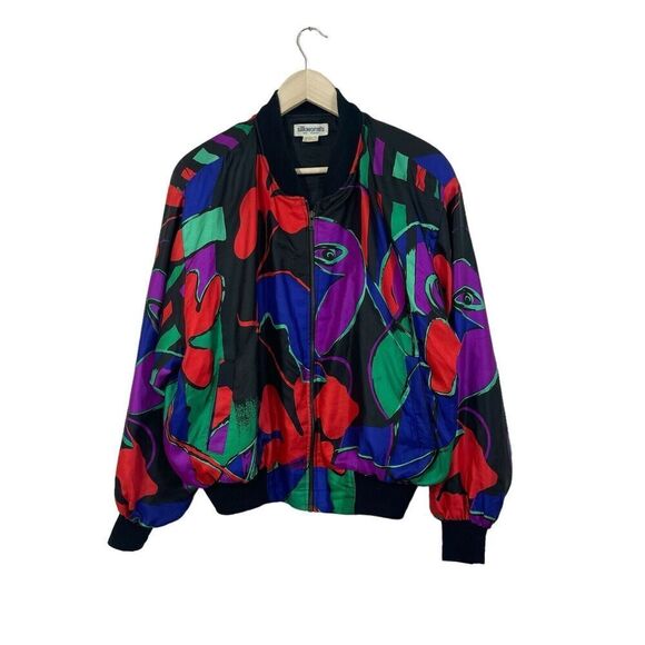 Vintage Silkworms X-Large Bomber Jacket Colorful Art To Wear Zip Womens